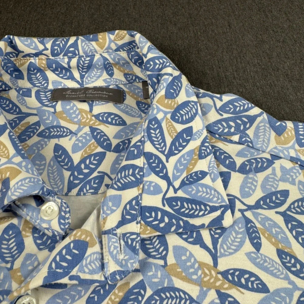 Daniel Cremieux Signature Mens Blue Leaf Print Short Sleeve Button Down Shirt XL